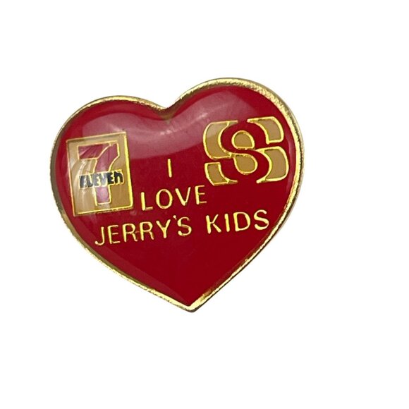7-Eleven "I Love Jerrys Kids" Heart-Shaped Pinback Lapel Pin - Picture 1 of 5